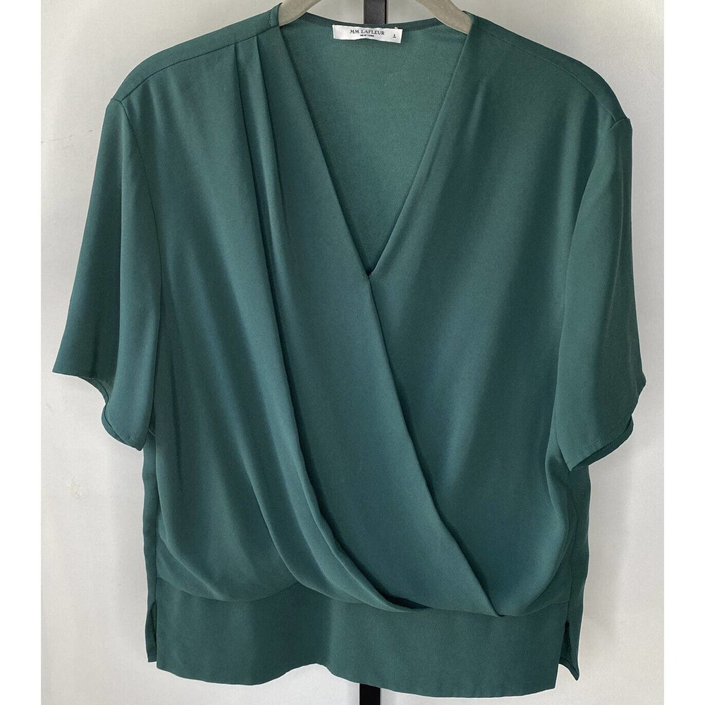 M.M. Lafleur The Antonia Top Sz L Green Soft Wave Short Sleeve V-Neck Blouse